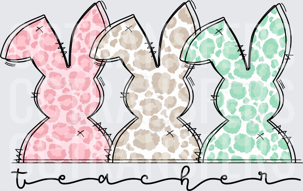 Leopard Print Easter Bunnies Teacher (DTF)