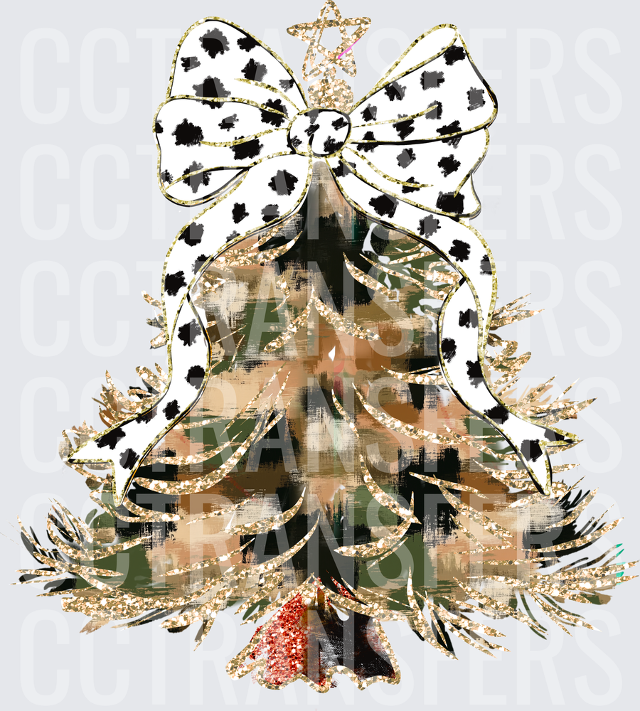 Camo Christmas Tree Gold Glitter Bow Star Topper (DTF)