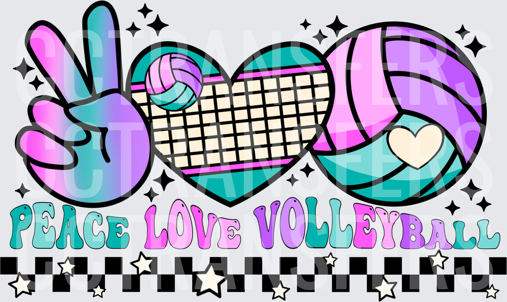Peace Love Volleyball Retro Groovy Pastel Design (DTF)