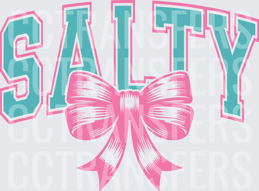 Salty Varsity Teal Letters with Pink Bow (DTF)