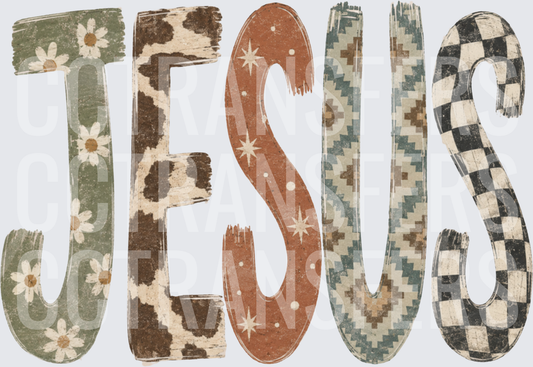 Jesus Mixed Pattern Patchwork Bold Letters DTF