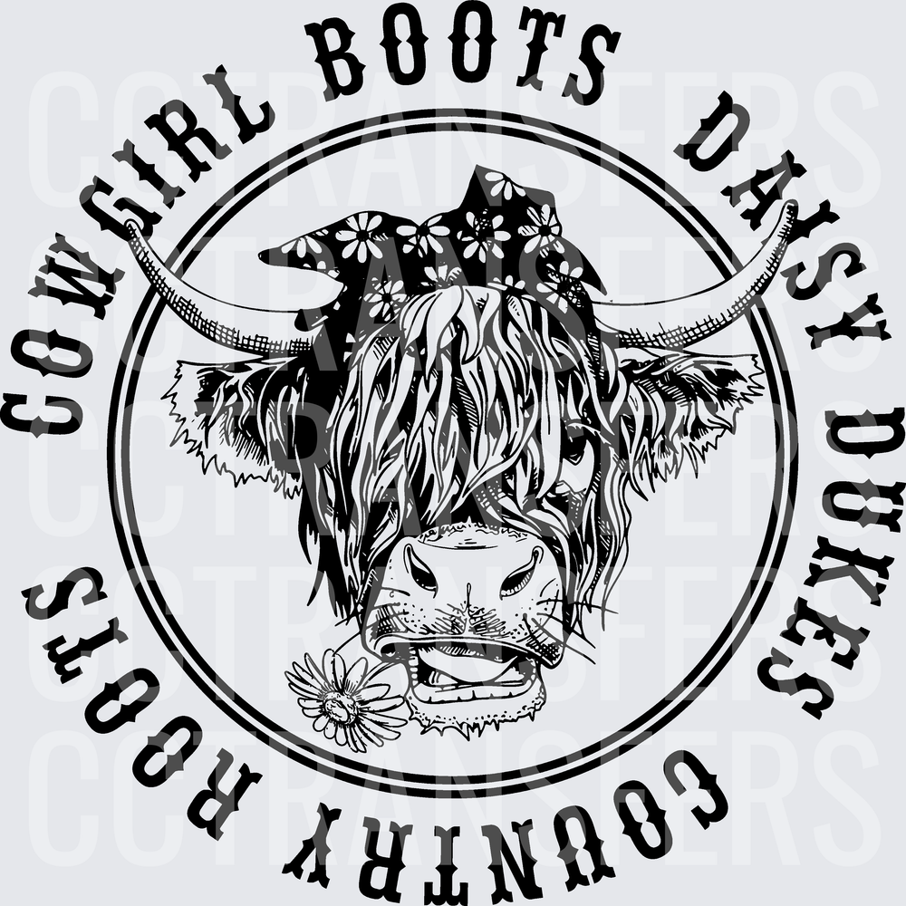 Cowgirl Boots Daisy Dukes Country Roots Highland Cow (DTF)