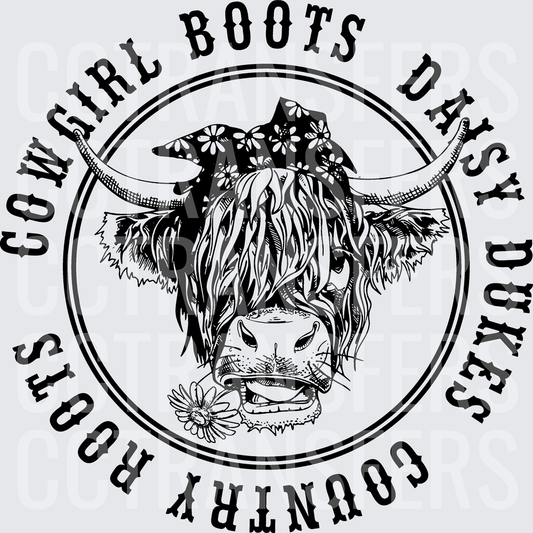 Cowgirl Boots Daisy Dukes Country Roots Highland Cow (DTF)