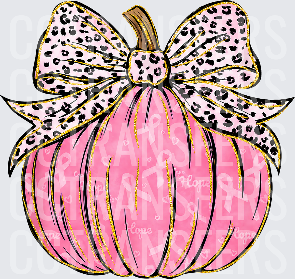 Pink Pumpkin Hope Ribbon Leopard Bow Gold Trim (DTF)