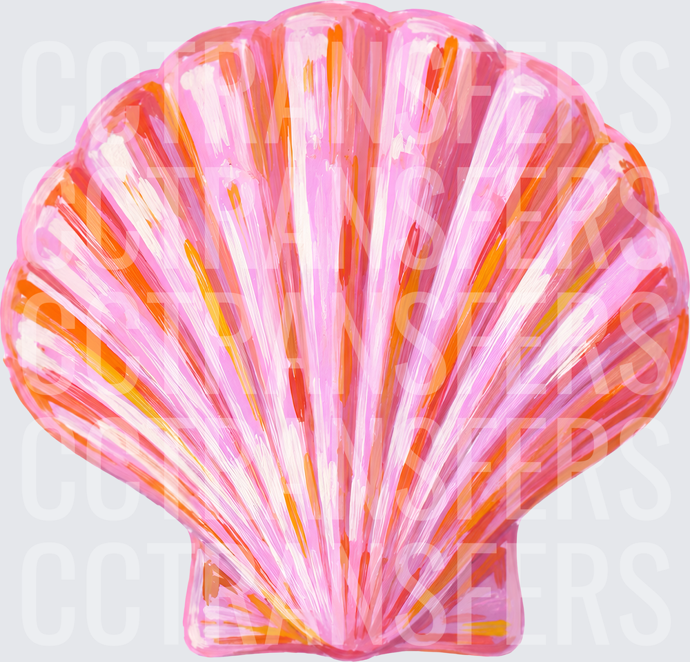 Vibrant Pink Orange Painted Scallop Seashell (DTF)