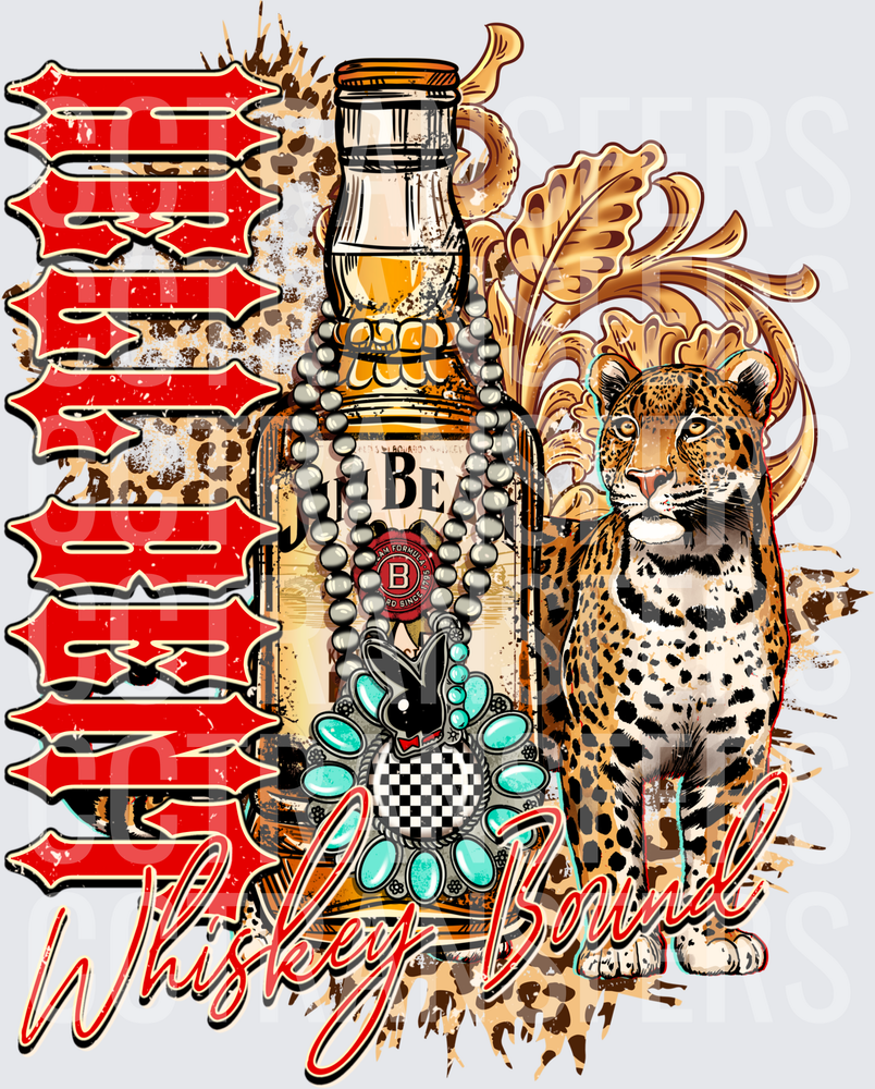 Bourbon Whiskey Bound Leopard Bottle Turquoise Concho (DTF)