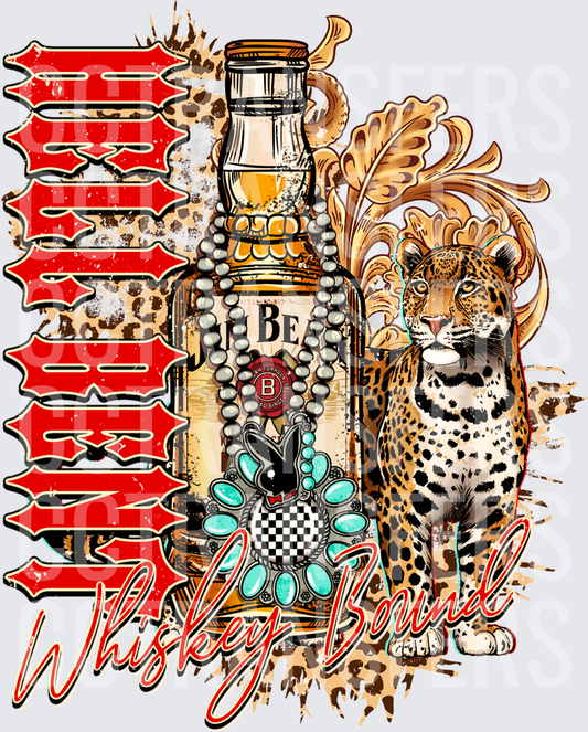 Bourbon Whiskey Bound Leopard Bottle Turquoise Concho (DTF)