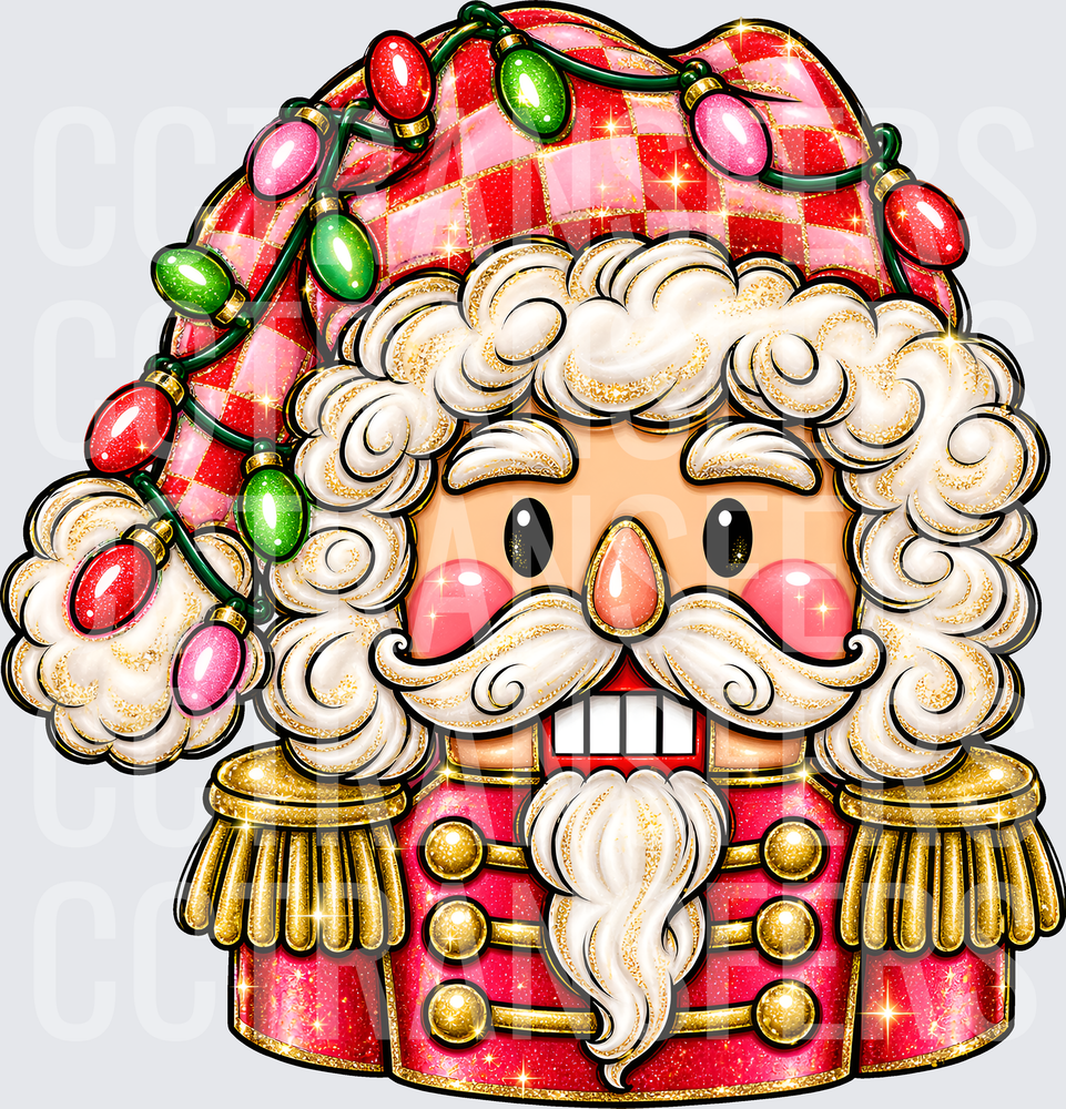 Glitter Nutcracker Soldier Pink Plaid Hat Christmas Lights (DTF)