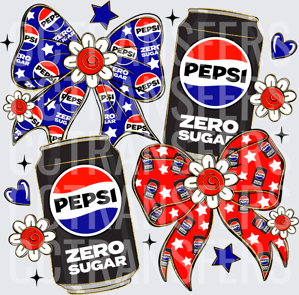 Black Soda Can Zero Sugar Bows Stars Daisy Flowers (DTF)