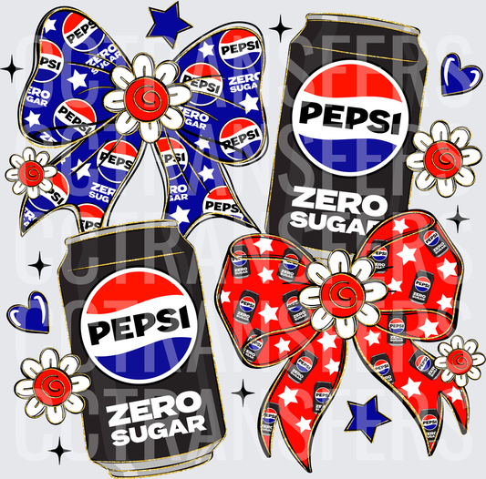 Black Soda Can Zero Sugar Bows Stars Daisy Flowers (DTF)