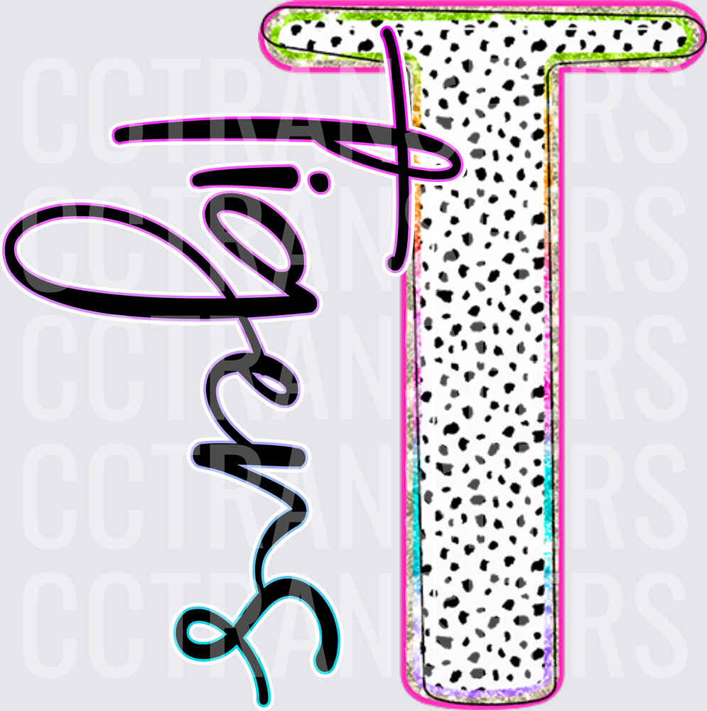 Dalmatian Print Letter T Tigers Script Design (DTF)
