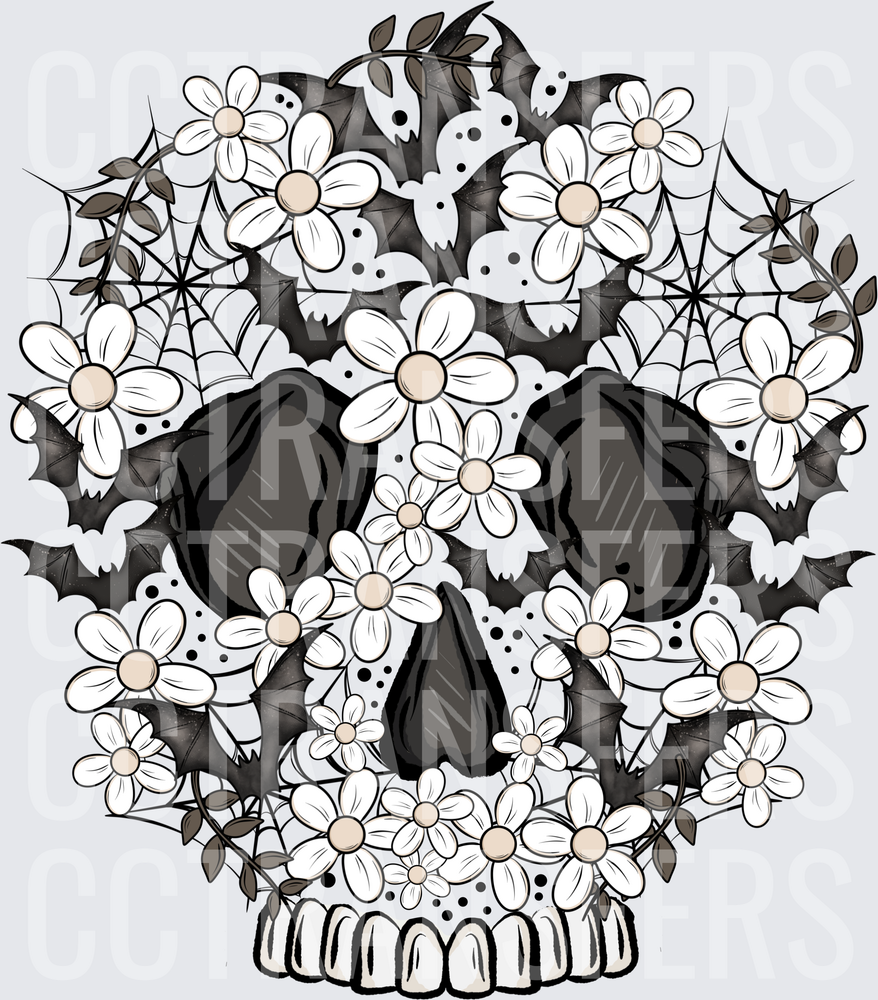 Floral Bat Skelly Transfer
