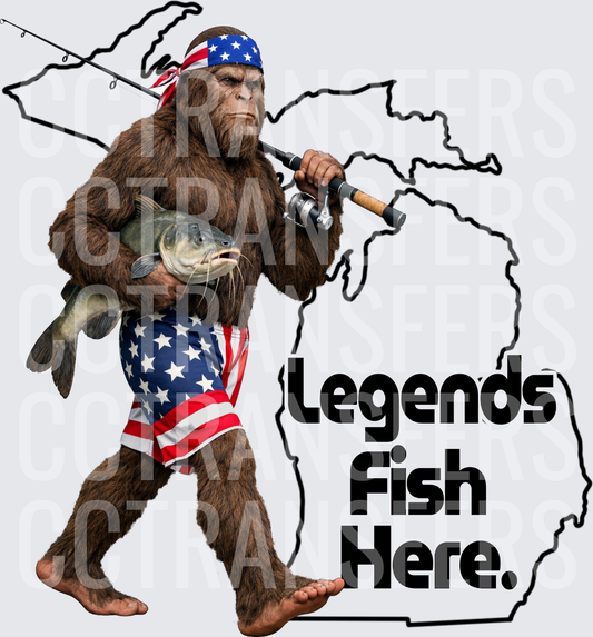 Sasquatch Legends Fish Here Michigan Patriotic Fishing (DTF)