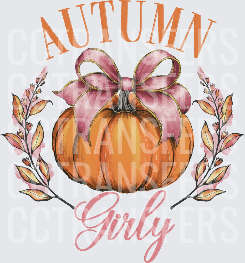 Autumn Girly Pumpkin Pink Bow Fall Floral (DTF)