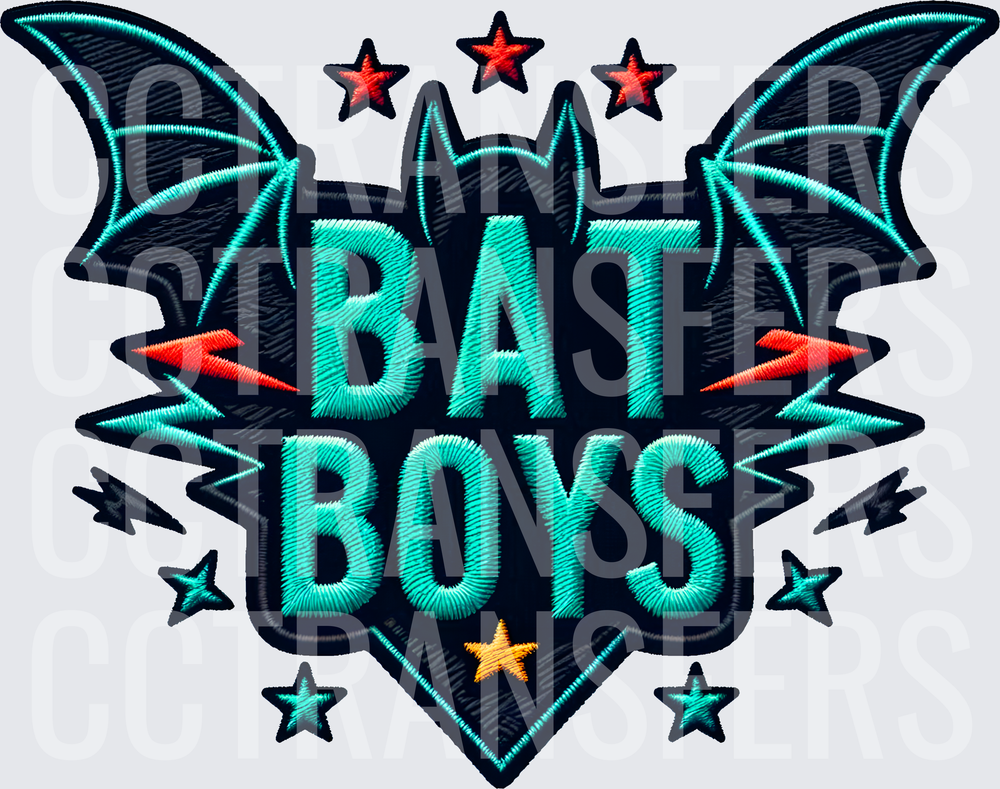 Bat Boys Embroidery Style Wings Stars Lightning Badge (DTF)