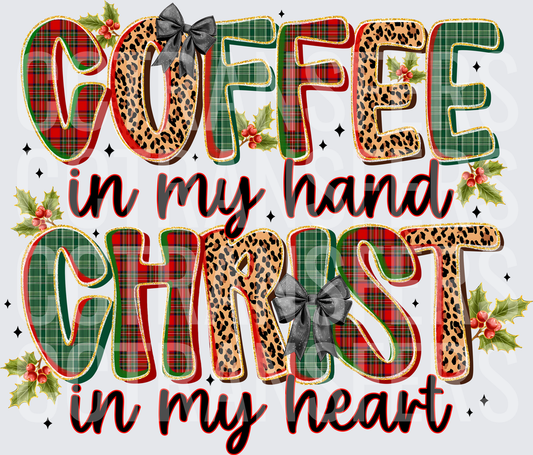 Coffee In My Hand Christ In My Heart Christmas Plaid Leopard (DTF)