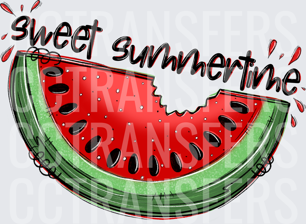 Sweet Summertime Bitten Watermelon Slice with Seeds (DTF)