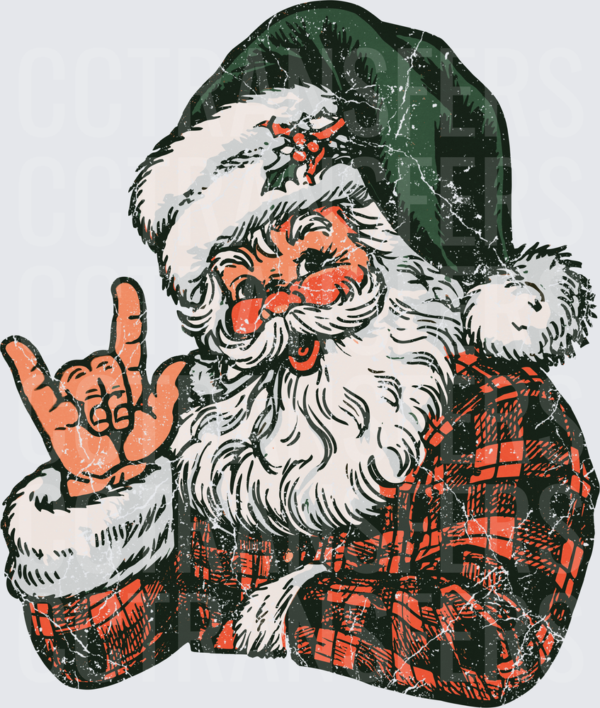 Vintage Rock On Santa Green Hat Plaid Suit Grunge (DTF)