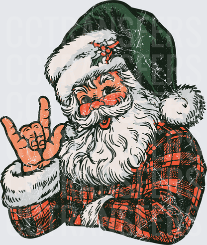 Vintage Rock On Santa Green Hat Plaid Suit Grunge (DTF)