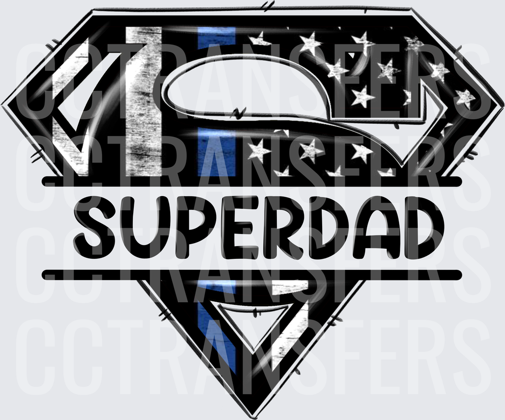Superdad Thin Blue Line Hero Shield Split Letter (DTF)