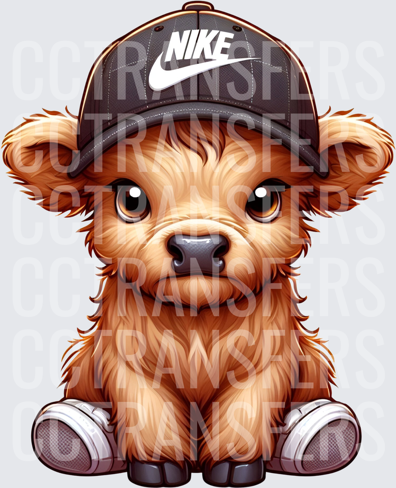Cute Baby Highland Cow Sneakers Gray Cap (DTF)