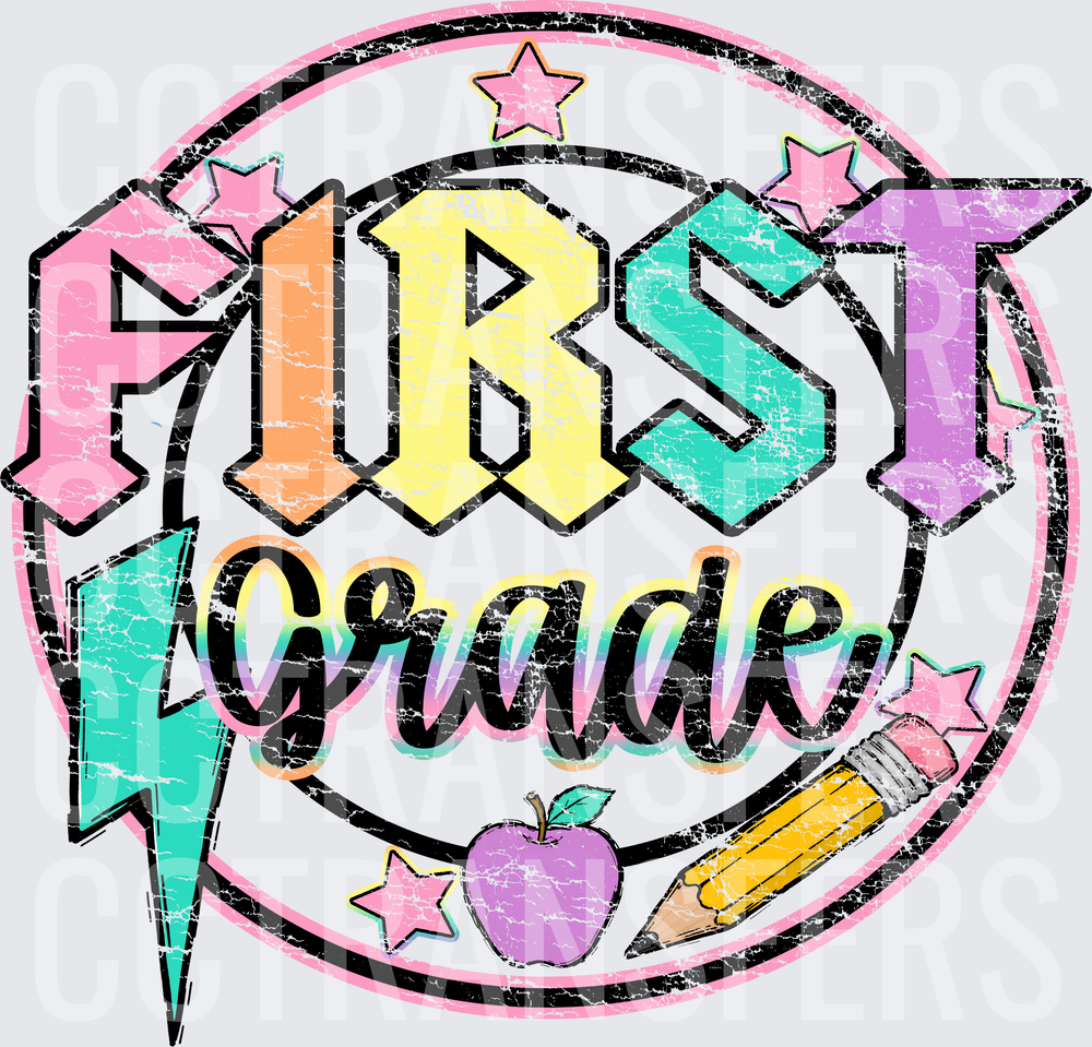 First Grade Pastel Distressed Bold Lightning Bolt (DTF)