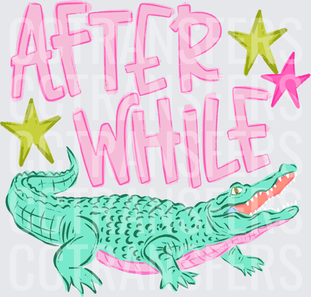 After While Teal Alligator Pink Stars (DTF)
