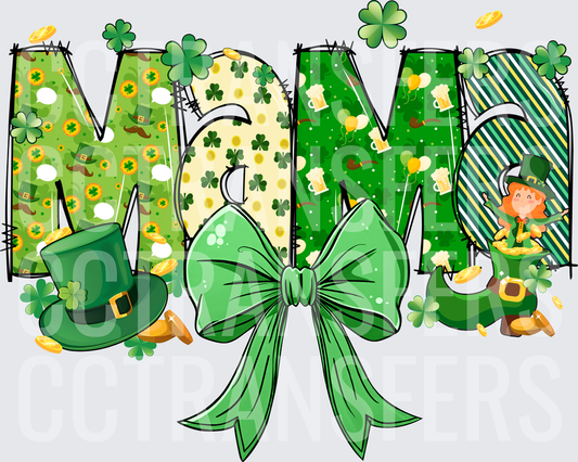 St. Patrick's Day MOM Letters Shamrock Leprechaun Bow (DTF)
