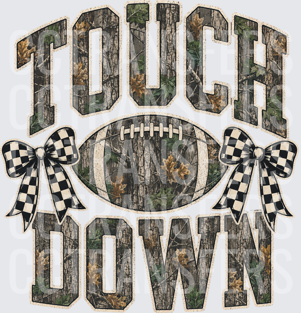 Touchdown Camo Football Black Checkered Bows (DTF)