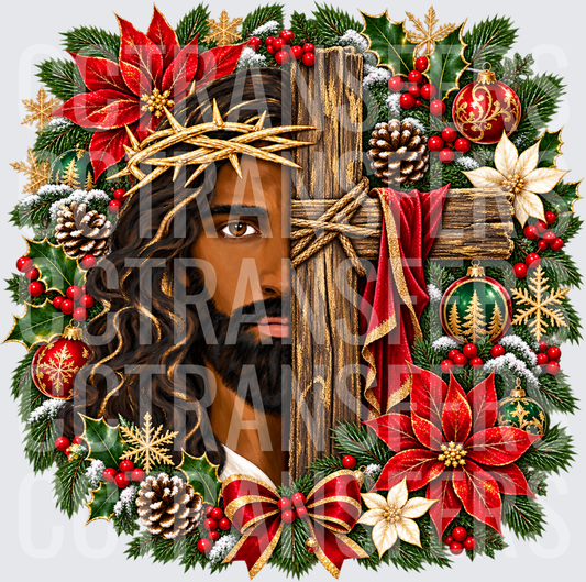 Jesus Crown of Thorns Christmas Wreath Cross Holiday (DTF)