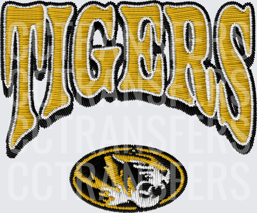 Tigers Bold Embroidery Style Text with Tiger Oval Logo (DTF)