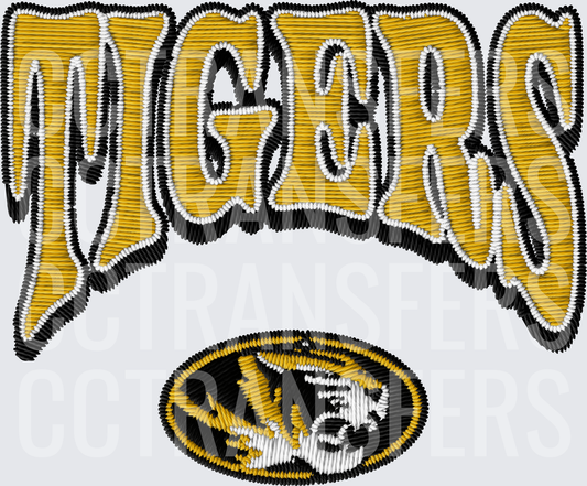 Tigers Bold Embroidery Style Text with Tiger Oval Logo (DTF)