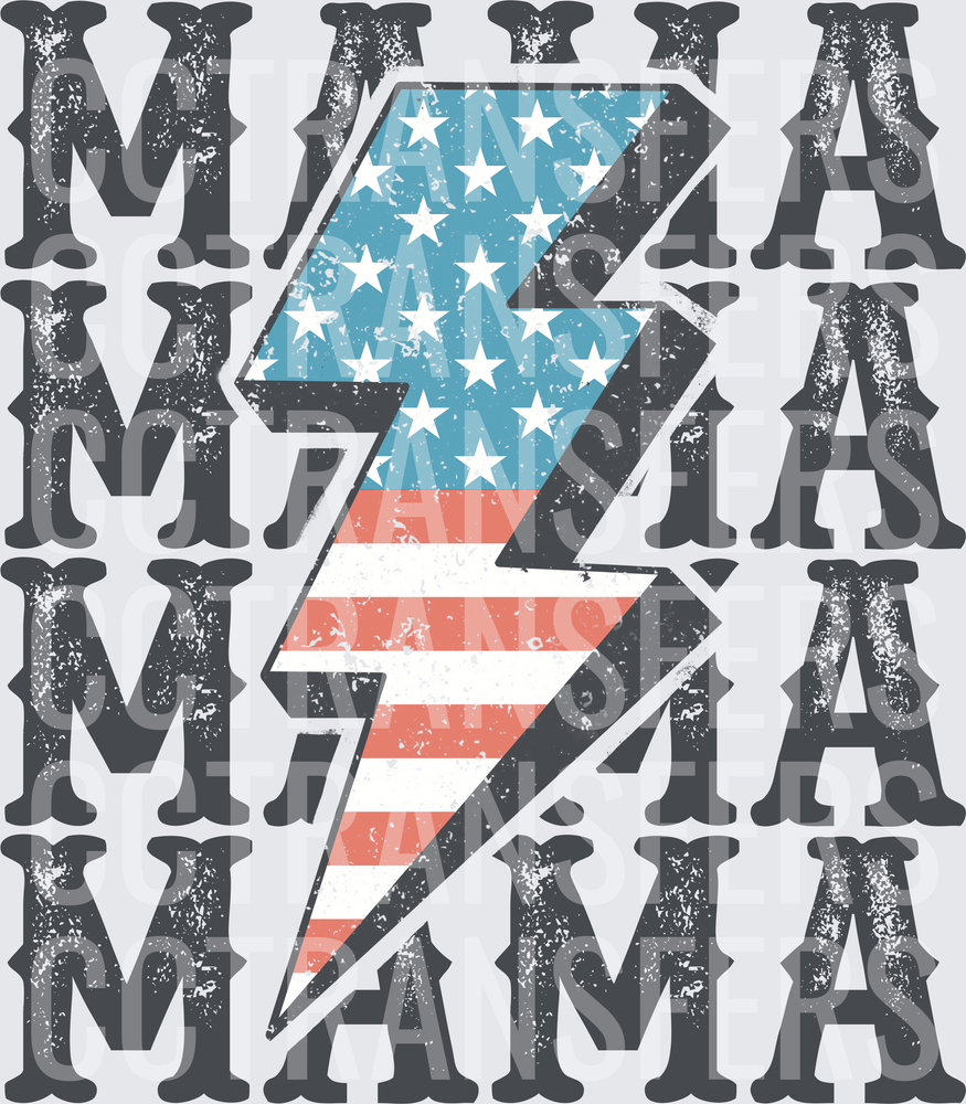 Mama Repeat Patriotic American Flag Lightning Bolt (DTF)