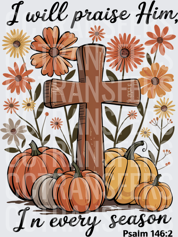 I Will Praise Him In Every Season Psalm 146:2 Fall Cross (DTF)