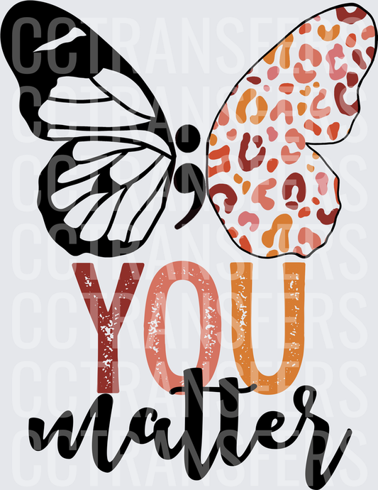 You Matter Semicolon Butterfly Leopard Print Split Wing (DTF)