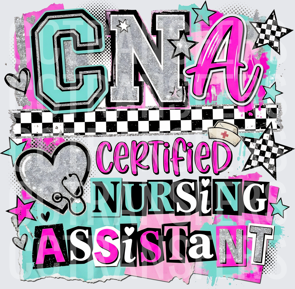 CNA Certified Nursing Assistant Retro Glitter Star Design (DTF)