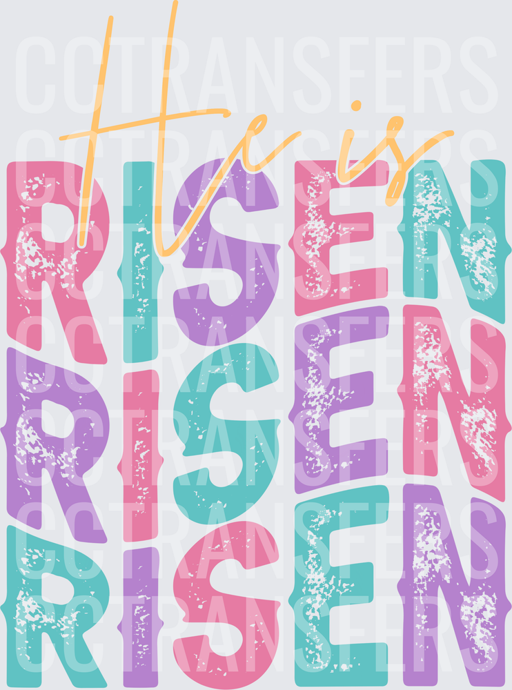 He Is Risen Stacked Pastel Distressed Easter (DTF)
