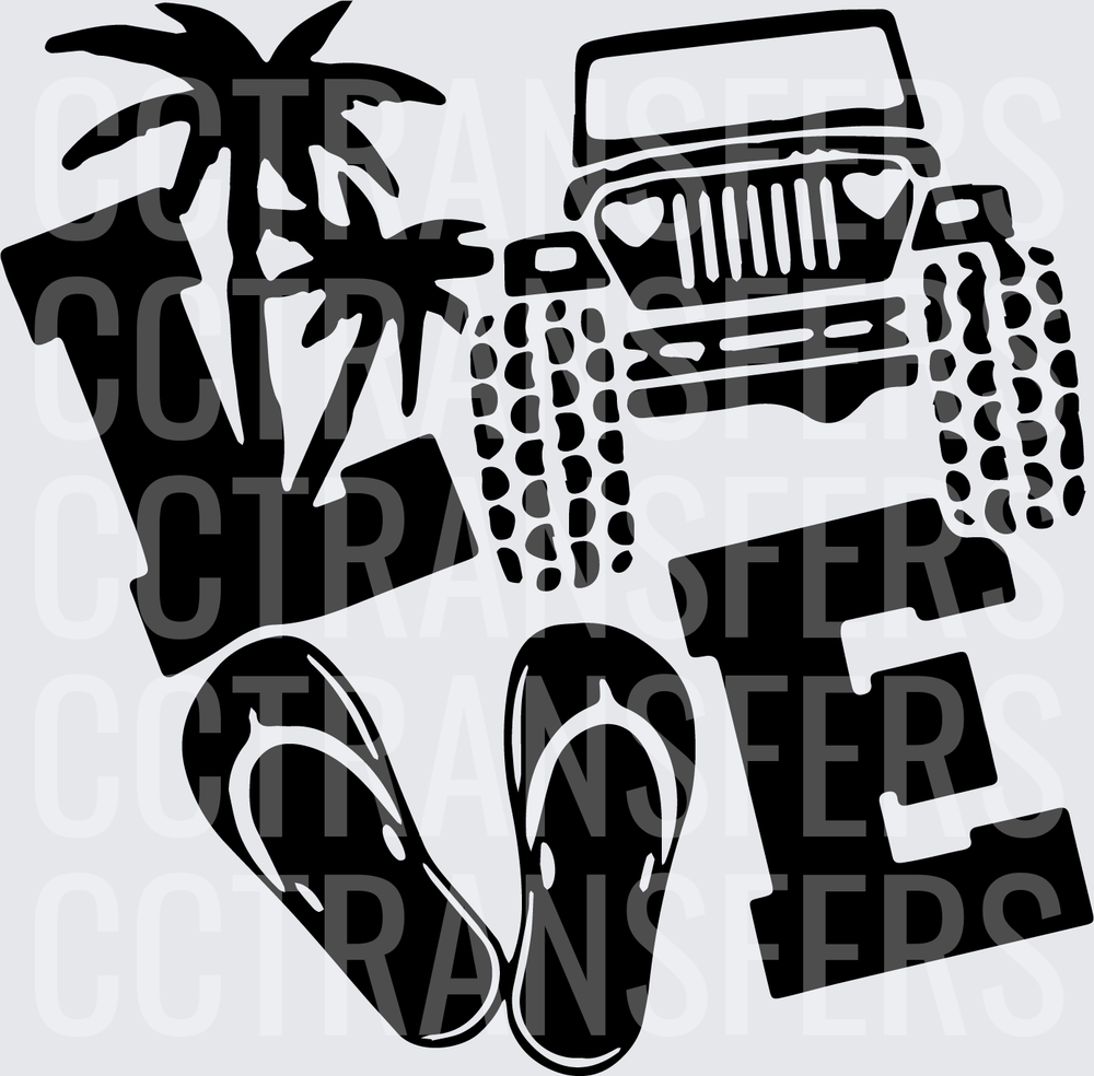 LOVE Off-Road 4x4 Palm Trees Flip Flops (DTF)