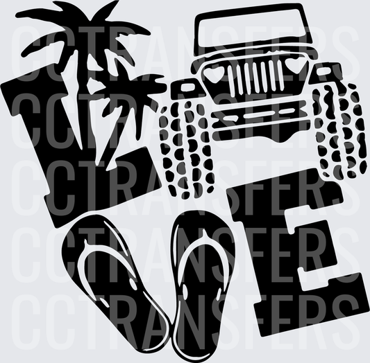 LOVE Off-Road 4x4 Palm Trees Flip Flops (DTF)