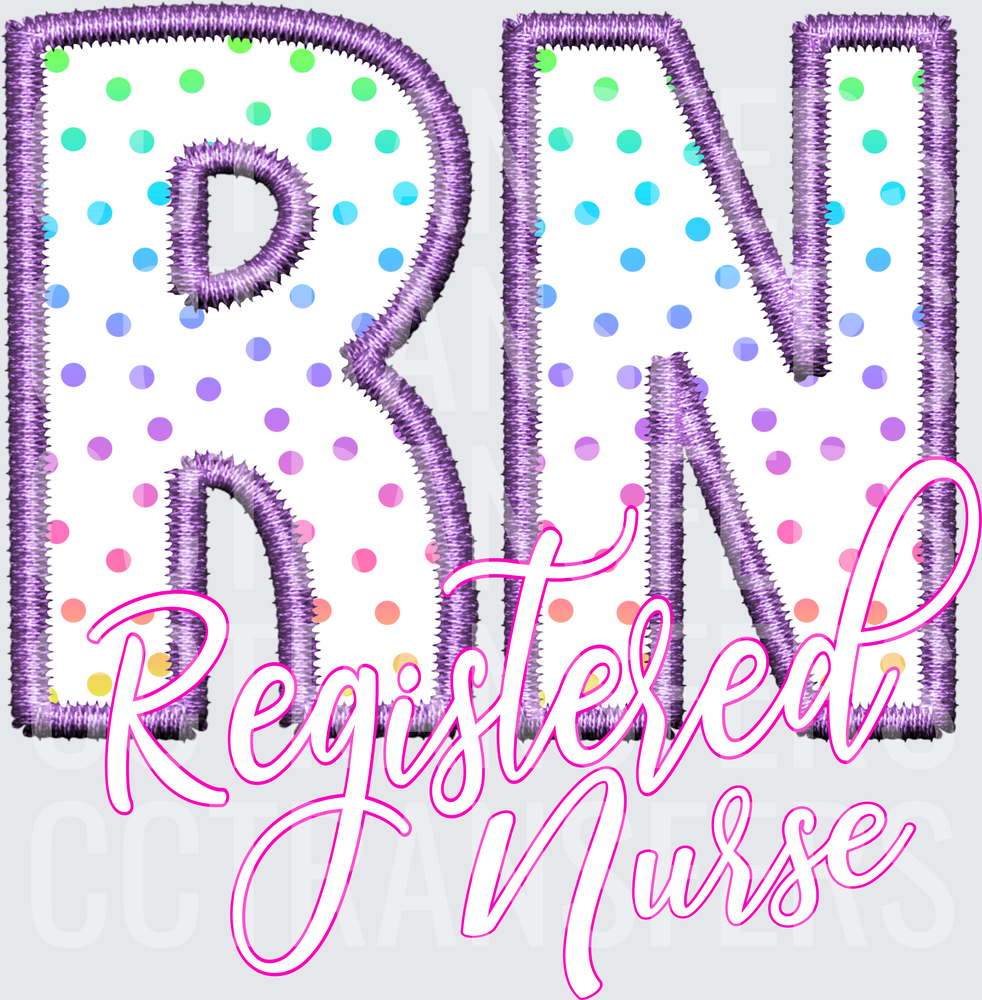 RN Registered Nurse Polka Dot Embroidery Style (DTF)