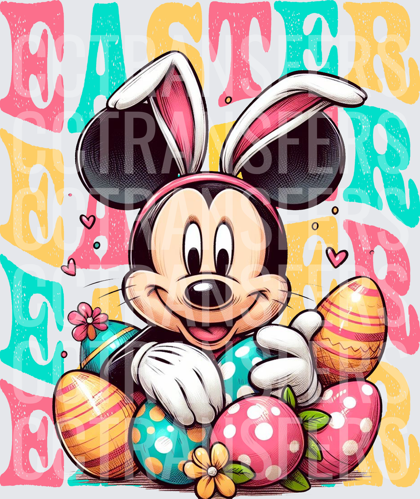 Easter Cartoon Mouse Bunny Ears Colorful Eggs (DTF)