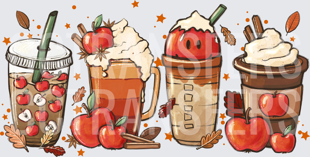 Fall Apple Cider Drinks Whipped Cream Autumn Leaves (DTF)
