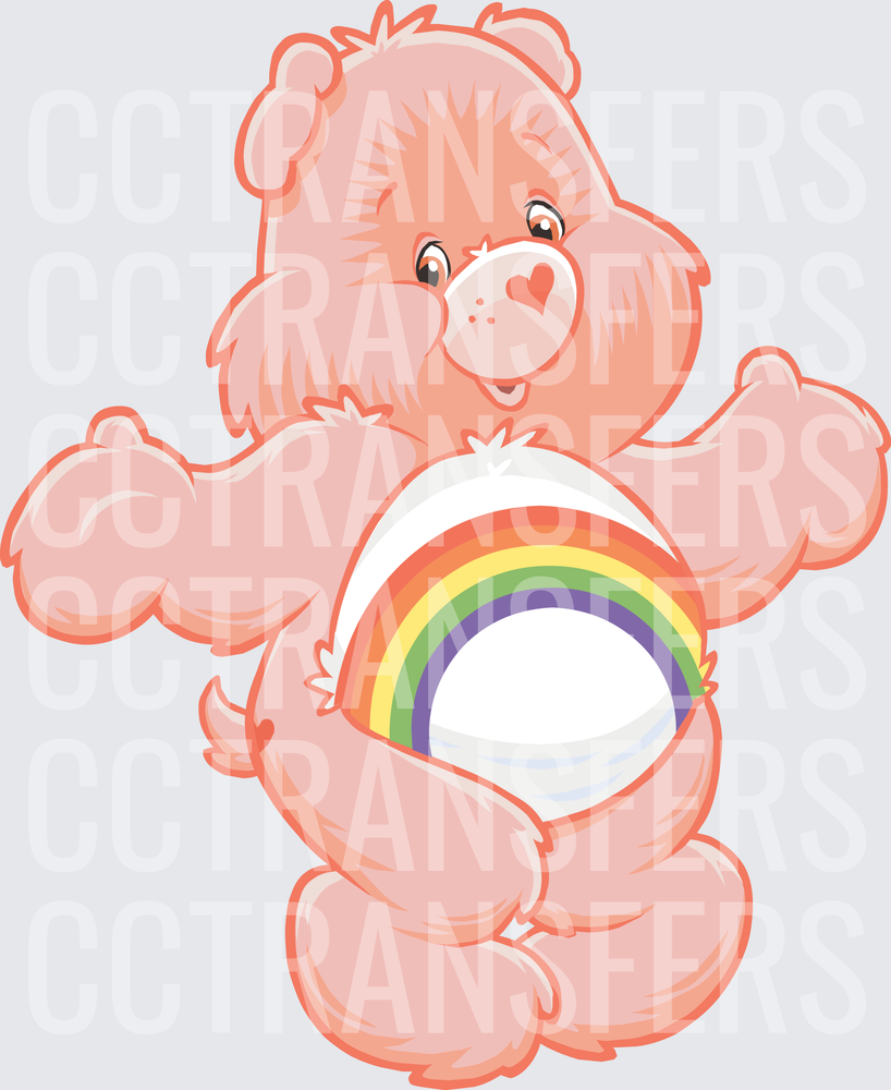 Pink Cartoon Bear with Rainbow Belly Badge Dancing (DTF)