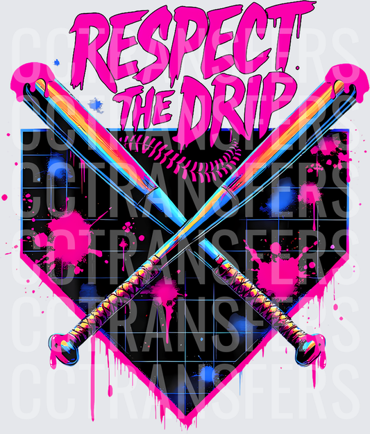 Respect The Drip Crossed Bats Neon Drip Softball (DTF)