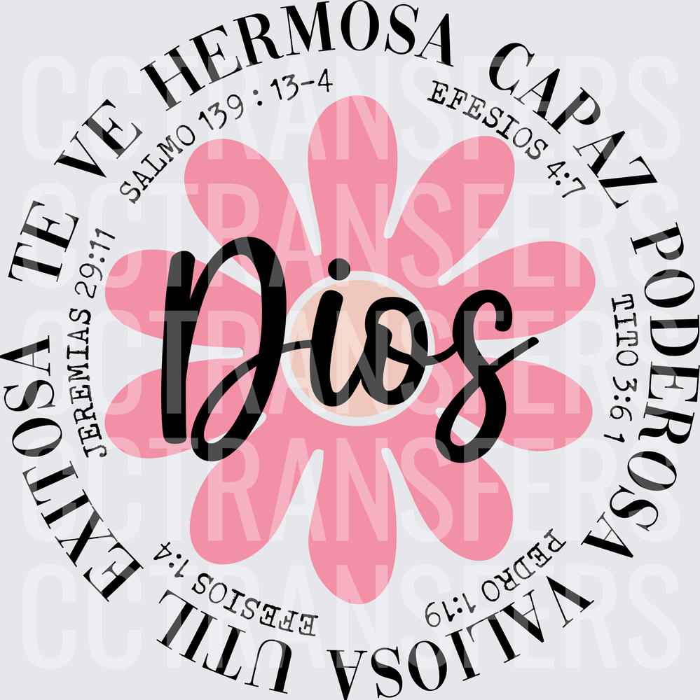 Dios Te Ve Hermosa Capaz Pink Daisy Spanish Bible Verses (DTF)