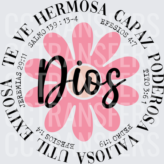 Dios Te Ve Hermosa Capaz Pink Daisy Spanish Bible Verses (DTF)