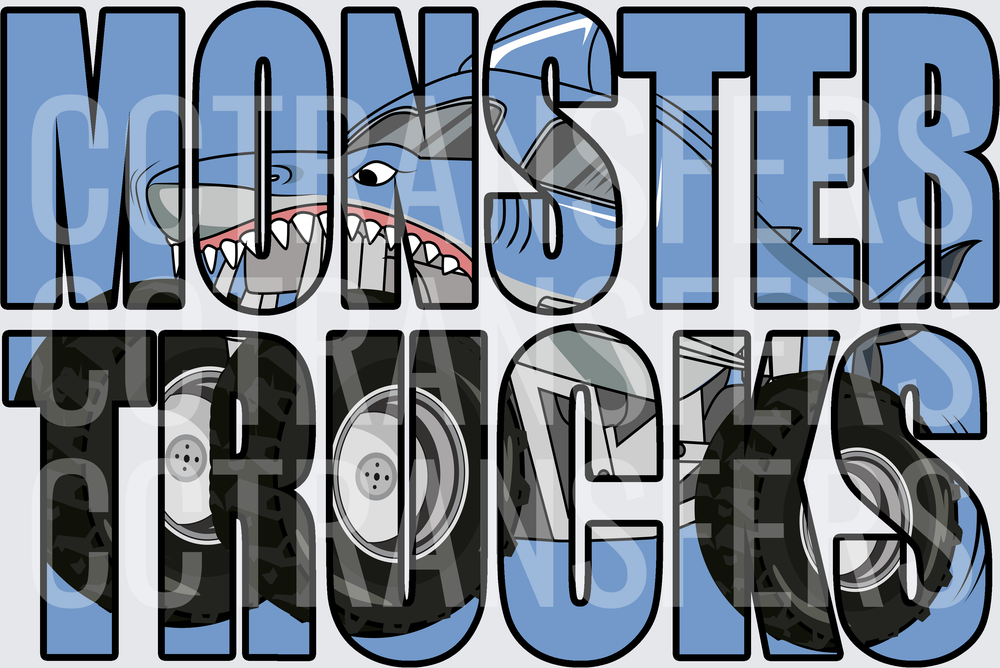 Monster Trucks Shark Big Wheel Bold Lettering (DTF)