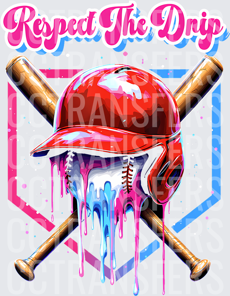 Respect The Drip Baseball Helmet Crossed Bats Drip (DTF)