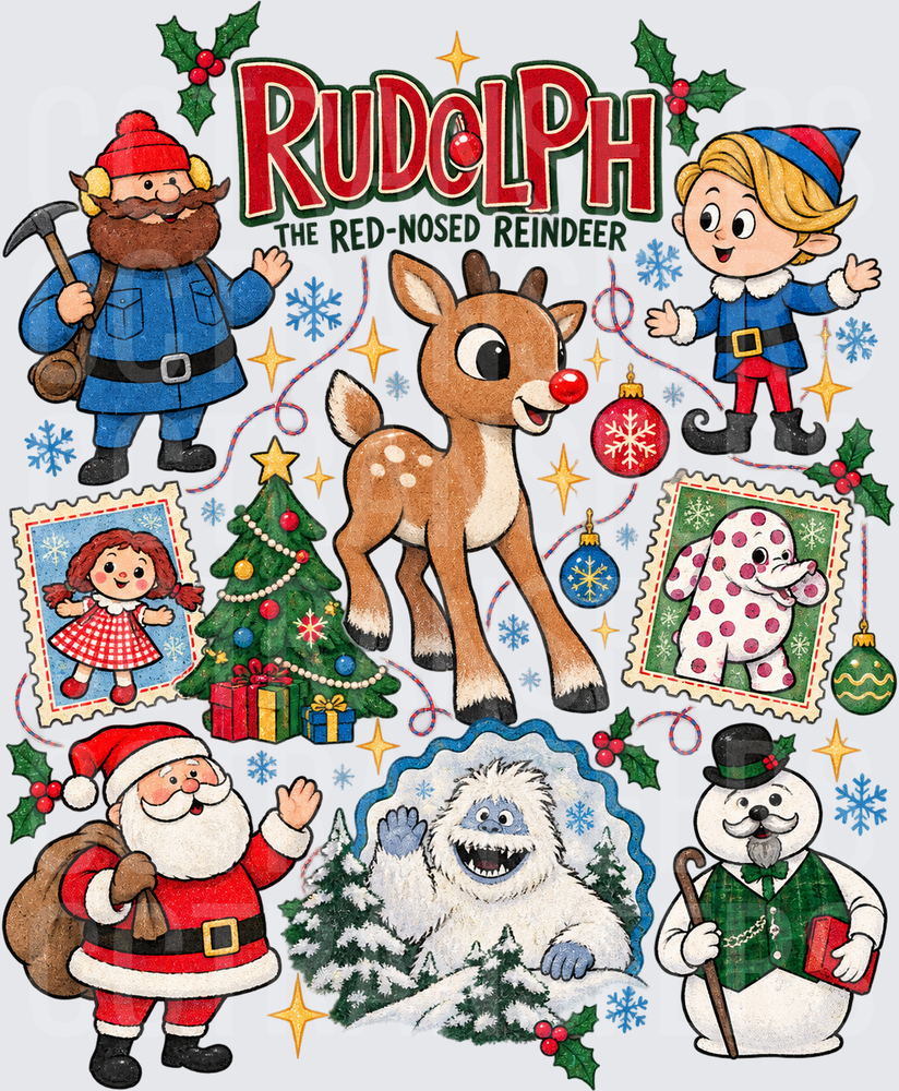 Rudolph The Red-Nosed Reindeer Holiday Characters Collage (DTF)