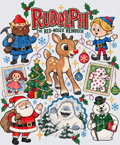 Rudolph The Red-Nosed Reindeer Holiday Characters Collage (DTF)
